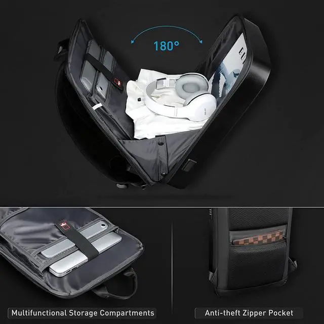 Alt view image 2 of 6 - JUMO CYLY Anti-Theft Hard Shell Laptop Backpack, Waterproof Gaming Backpack with USB Charging Port Slim Bookbag with Lock