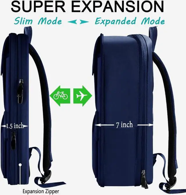 Alt view image 2 of 6 - Slim & Expandable Laptop Backpack 15.6 Inch, Computer Rucksack Water Resistant Bag, Anti-Theft Travel Daypack for Men and Women-Blue