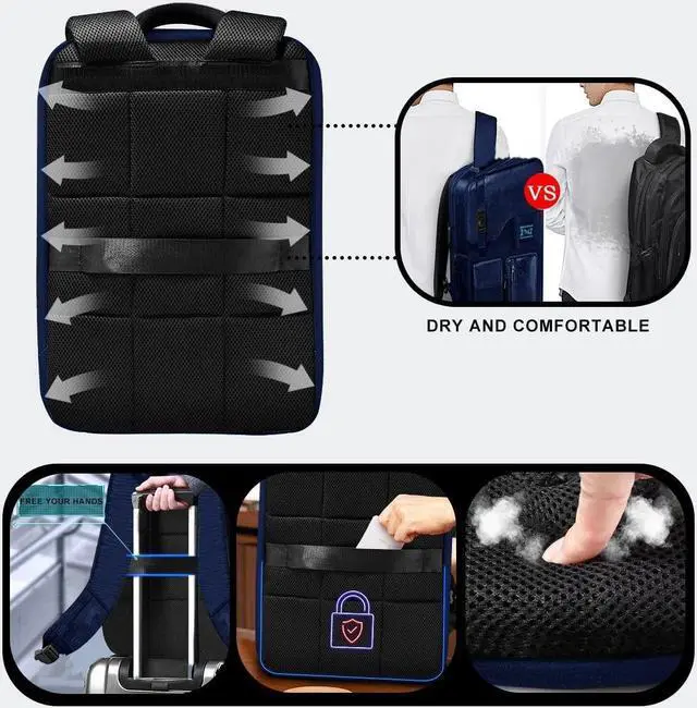 Alt view image 5 of 6 - Slim & Expandable Laptop Backpack 15.6 Inch, Computer Rucksack Water Resistant Bag, Anti-Theft Travel Daypack for Men and Women-Blue