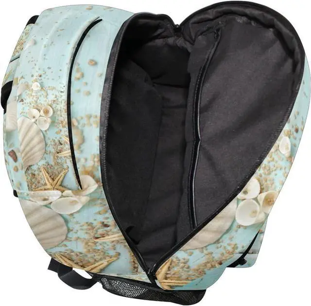Alt view image 6 of 6 - School Backpacks Book Bag for Boys Girls Travel Hiking Camping Daypack Work Laptop Backpack, Beach Ocean Theme Starfish Seashell Wooden Style