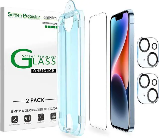 Main image of amFiIm 2 pack Tempered Glass Screen Protector + Camera Lens Protector for iPhone 14 6.1", Easy OneTouch Installation, Auto-alignment, Bubble Free Case Friendly, Anti-Scratch