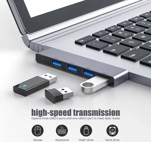 Alt view image 2 of 7 - USB Hub 4-Port USB Splitter(1 * 3.0 Hub 3 * 2.0 Hub) USB Splitter USB Expander for Laptop Windows PC Mac Printer Flash Drive Mobile HDD Notebook PC