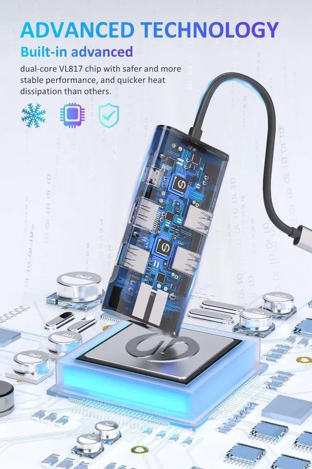 Alt view image 7 of 7 - UtechSmart USB C Hub, USB C Ethernet Multiport Adapter, 6 In 1 USB C to HDMI Dock Compatible for Macbook Pro/Air, Chromebook,  XPS, HP and Type C Devices (Gigabit Ethernet 100W PD 4K HDMI USB 3.0)