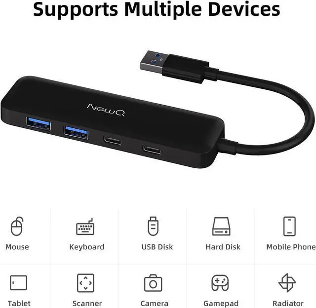 Alt view image 4 of 7 - Dual USB C USB A 3.0 Hub: 4 Ports with 2* USB-C 3.0 and 2* USB-A 3.0 Ultra Slim Portable USB Splitter Adapter for Laptop PS4 Flash Drive HDD Xbox Printer Mouse Keyboard Computer Accessories