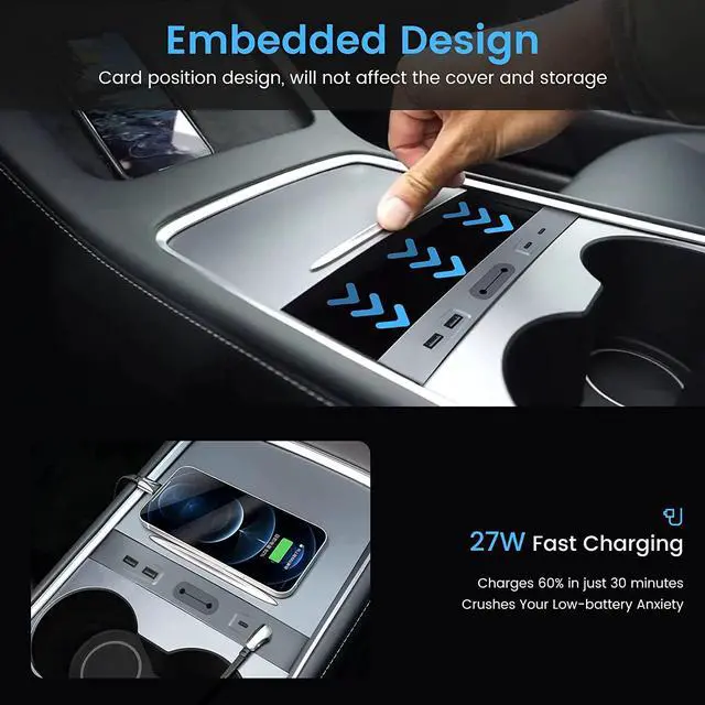 Alt view image 5 of 7 - USB Hub Docking Station of Center Console 2021-2023 Fit Center Console Adapter 4-in-1 Multiport Accessories with PD Fast Charge Port
