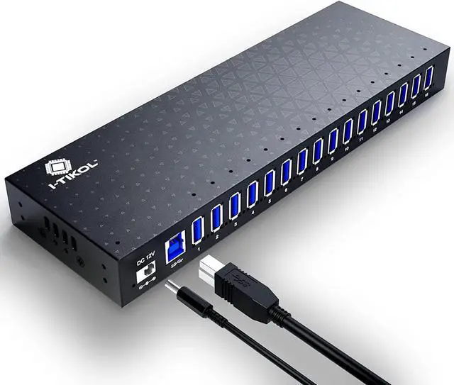 Main image of USB 3 0 Hub - 16 Ports Powered USB Hub - Desktop USB Expander Hub - up to 5Gbps High-Speed USB Splitter for Multiple Devices - Aluminum Alloy Multiple USB Hub w/AC Adapter for Laptop Phone Tablet PC