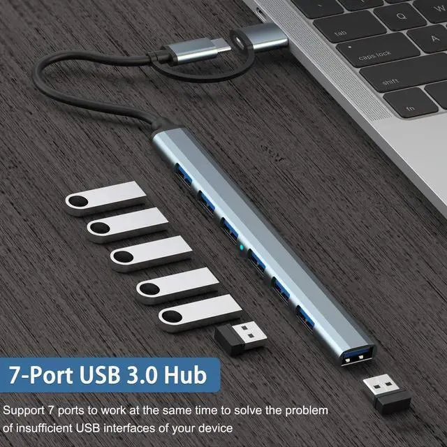 Alt view image 2 of 6 - USB Hub 3.0 with 7 Ports, VIENON Aluminium USB C to USB 3.0 Hub for MacBook, Mac Pro/Mini, iMac, Ps4, PS5, Surface Pro,Flash Drive, Samsung
