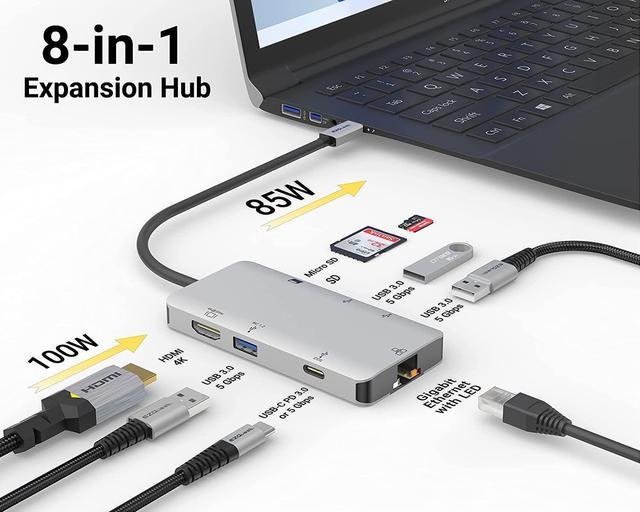 USB-C Multimedia Hub Adapter 8 Ports with 4K 60Hz and Power Delivery 3.0