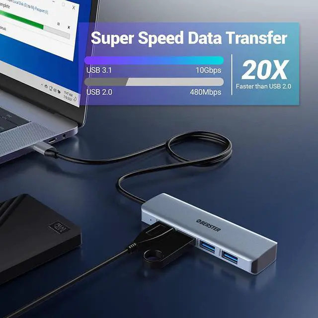 Alt view image 3 of 7 - USB C Hub, 4 10 GBS 3.2 Port USB C Adapter Ultra Slim USB 3.2 Hub Data Hub Extra Light Super Speed USB HUB Adapter for MacBook Pro/Air, iPad Pro/Air, Surface Go, XPS, Pixelbook and More
