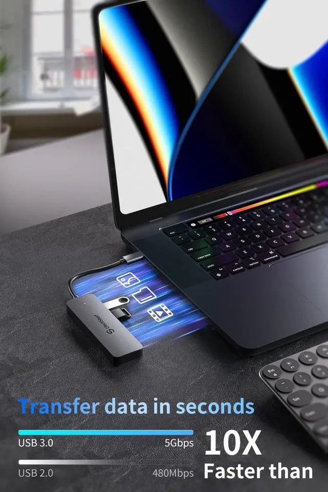 Alt view image 4 of 7 - usb c Hub 4 Ports, UtechSmart Ultra-Slim & Aluminum Adapter with 3 USB 3.0/2.0, 100W Fast Charging, usb c to USB Hub for MacBook Pro/Air, iPad Pro/Air, Dell, HP Laptop and More Type C Devices