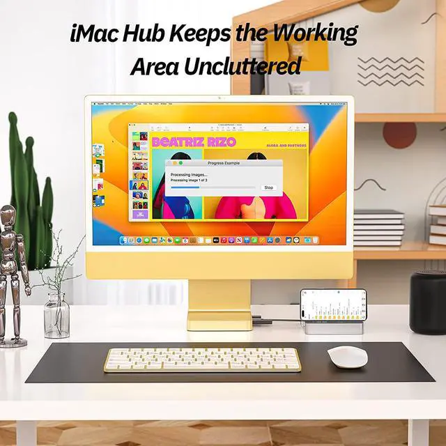 Alt view image 6 of 7 - USB C Hub for iMac 24 inch 2021, Minisopuru USB Hub Adapter Support M.2 NVMe SSD, iMac USB Hub, iMac Accessories with USB C 10Gbps, USB A 3.2, SD/TF Card Reader, M.2 SSD(Not Included), Yellow.