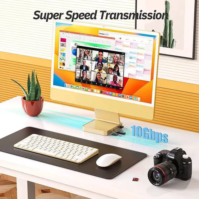 Alt view image 5 of 7 - USB C Hub for iMac 24 inch 2021, Minisopuru USB Hub Adapter Support M.2 NVMe SSD, iMac USB Hub, iMac Accessories with USB C 10Gbps, USB A 3.2, SD/TF Card Reader, M.2 SSD(Not Included), Yellow.