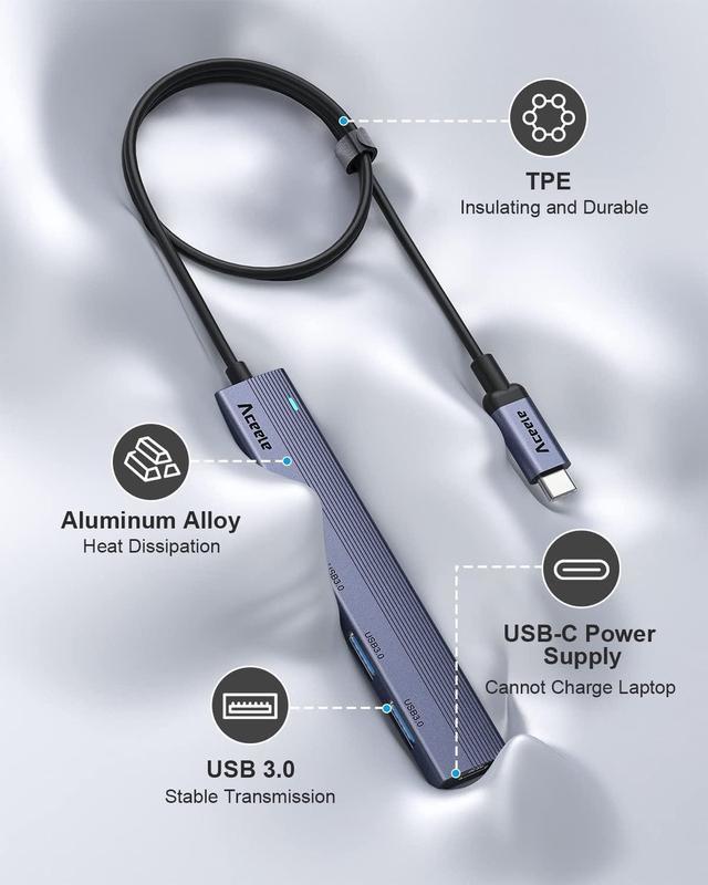  Aceele 4-Port USB 3.0 Hub, Ultra-Slim USB Hub with 2ft