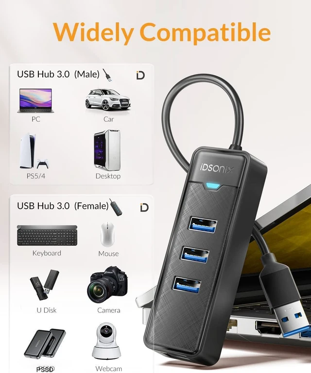 Alt view image 5 of 6 - USB 3.0 to Ethernet Adapter, iDsonix 3-Port USB 3.0 Hub with RJ45 10/100/1000 Gigabit Ethernet Adapter for Laptop, Support Windows, Mac OS, Surface Pro, Linux, XPS and More