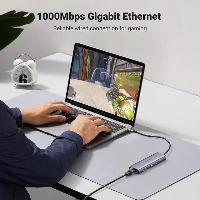 Alt view image 4 of 7 - UGREEN USB-C Hub 7 in 1 4K@60Hz HDMI, 2 USB-A, 1x RJ45 1 Gigabit, 1x SD&TF Card Reader, 100W PD for MacBook Pro, MacBook Air, iPad Pro, Chromebook, and More.