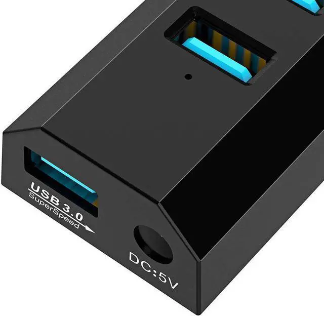 Alt view image 4 of 7 - USB Hub, Aiibe 6 Ports Super High Speed USB 3.0 Hub Splitter + 10W Power Adapter + USB 3.0 Cable, Black Smart Fast Charger Powered USB Hub for Laptop, Mac, PC, Mobile HDD, Mulitple Devices