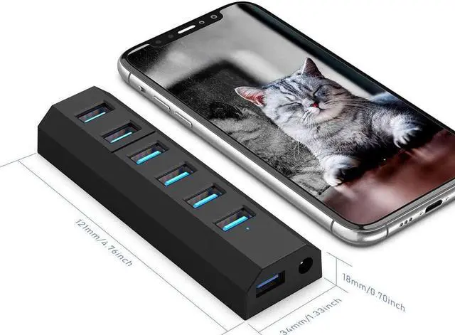 Alt view image 5 of 7 - USB Hub, Aiibe 6 Ports Super High Speed USB 3.0 Hub Splitter + 10W Power Adapter + USB 3.0 Cable, Black Smart Fast Charger Powered USB Hub for Laptop, Mac, PC, Mobile HDD, Mulitple Devices