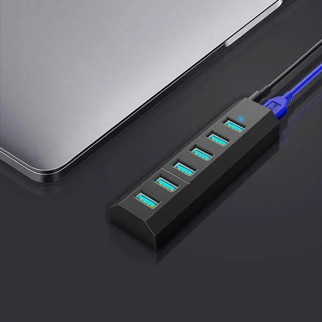 Alt view image 7 of 7 - USB Hub, Aiibe 6 Ports Super High Speed USB 3.0 Hub Splitter + 10W Power Adapter + USB 3.0 Cable, Black Smart Fast Charger Powered USB Hub for Laptop, Mac, PC, Mobile HDD, Mulitple Devices