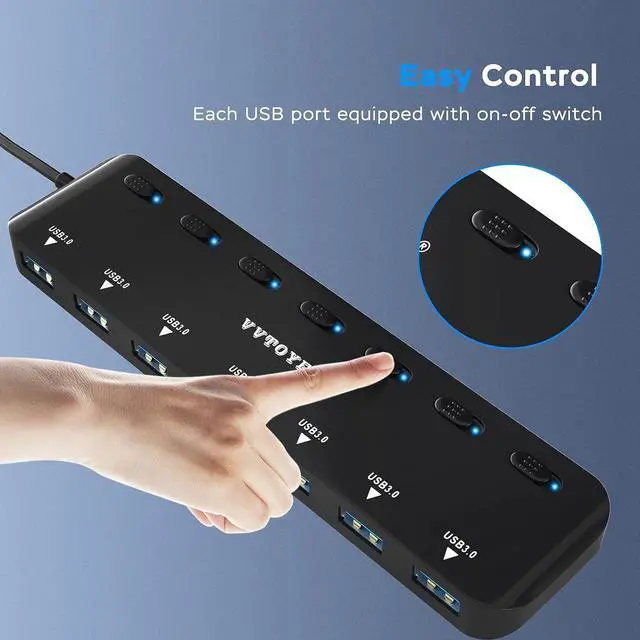 Alt view image 5 of 7 - USB Hub 3.0 Splitter, 7-Port USB Extender for Laptop, VVTOYER USB Multiport Adapter Expander with Individual Power Switch and 3.3ft Long Cable, for MacBook, Mac Pro, Mac Mini, iMac, Surface, PS4, PC
