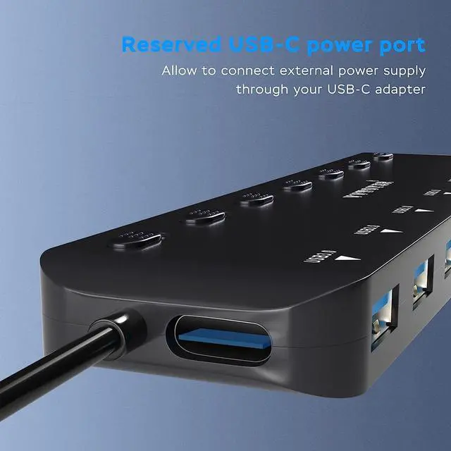Alt view image 6 of 7 - USB Hub 3.0 Splitter, 7-Port USB Extender for Laptop, VVTOYER USB Multiport Adapter Expander with Individual Power Switch and 3.3ft Long Cable, for MacBook, Mac Pro, Mac Mini, iMac, Surface, PS4, PC