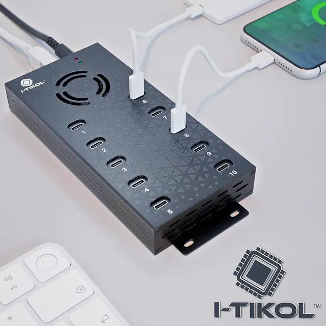 Alt view image 7 of 7 - USB 2.0 Hub Type-C Multi Safety 10 Ports Powered, with AC Adapter, Aluminum USB Splitter with Cooling Fan - Type C for Laptops & PC, PC,Flash Drives, HDD, Hard Drive, Mouse, XPS, Xbox, Keyboard