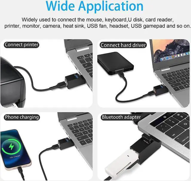 Alt view image 4 of 7 - QIANRENON USB Hub 90 Degree Splitter 3 Port USB 3.0 Adapter Portable Powered Data USB Hub Transfer for PC Laptop USB Flash DrivesBlack
