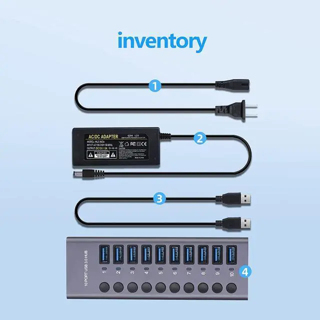 Alt view image 6 of 7 - Powered USB Hub, USB-C Adapter 10 Port Data USB Hub aus Zum Laden und zur with 3ft Extended Cable,Charging Not Supported, Mehrfach Ports USB 3.0 Verteiler mit NetzteilMac Pro, Mobile HDD