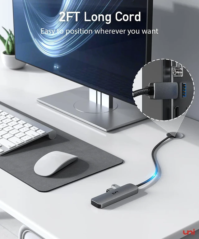 Alt view image 2 of 7 - uni USB C to USB Hub 4 Ports 2ft, Sturdy Braided USB Adapter for Laptop