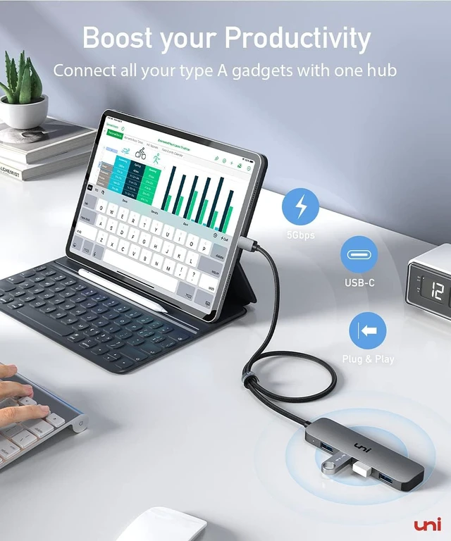Alt view image 4 of 7 - uni USB C to USB Hub 4 Ports 2ft, Sturdy Braided USB Adapter for Laptop
