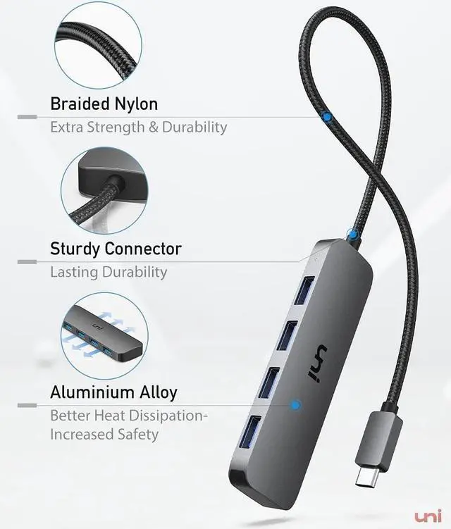 Alt view image 6 of 7 - USB C to USB Hub Multiport Adapter Aluminum 4 Ports USB C Splitter for Laptop Slim Thunderbolt 3/4 Data USB Hub Compatible for MacBook Pro/Air iPad Pro  Chromebook | Keyboard Mouse HDD