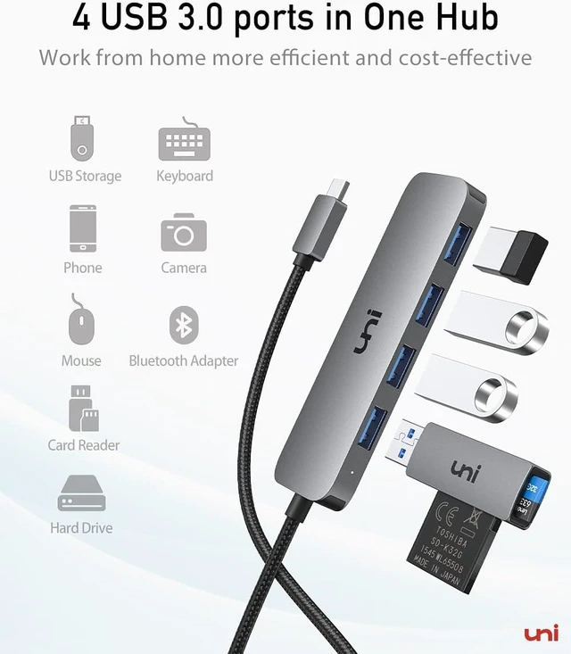 Alt view image 7 of 7 - uni USB C to USB Hub 4 Ports 2ft, Sturdy Braided USB Adapter for Laptop
