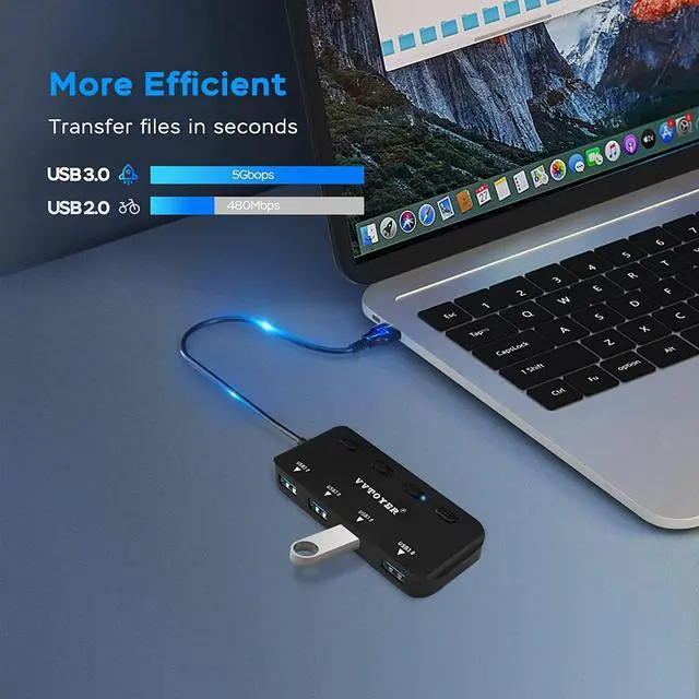 Alt view image 3 of 7 - USB 3.0 Hub Splitter, 4-Port USB Extender Hub for Laptop, VVTOYER Multi USB Port Expander Adapter with Individual Power Switches