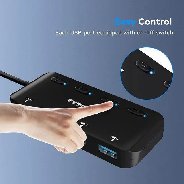 Alt view image 5 of 7 - USB 3.0 Hub Splitter, 4-Port USB Extender Hub for Laptop, VVTOYER Multi USB Port Expander Adapter with Individual Power Switches