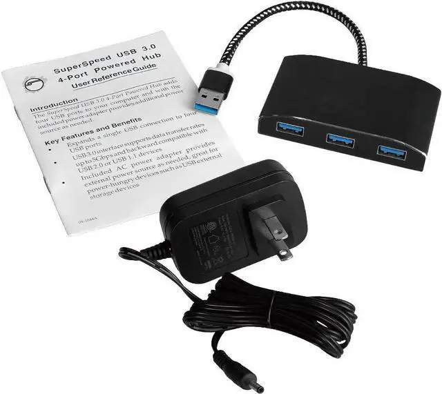 Alt view image 7 of 7 - SIIG SuperSpeed 4 Port USB 3.0 Hub With 5V Power Adapter and Woven Braided USB - Powered Hub & Port Adapter