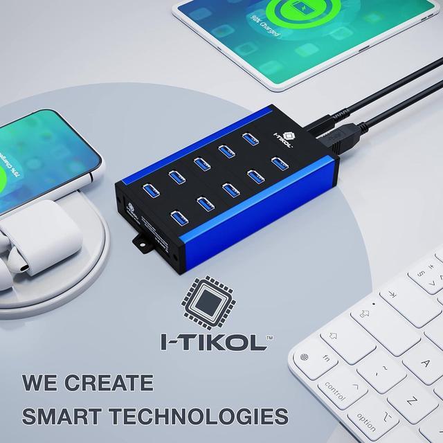 Alt view image 7 of 7 - 10 Ports Powered USB Hub - USB 3 0 Hub - USB Expander Hub 12V 5A 60W 2.4mA Power Adapter - up to 5Gbps High-Speed USB Splitter - Aluminum Alloy Multiple USB Port Hub for Laptop Phone Tablet PC