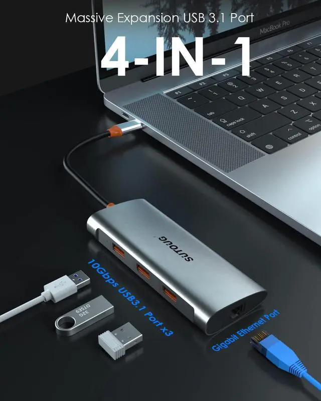 Alt view image 2 of 7 - 4 in 1 USB C Hub, USB C Adapter, USB Type C to USB 3.1 Adapter with SuperSpeed 10Gbps for MacBook Pro/Air