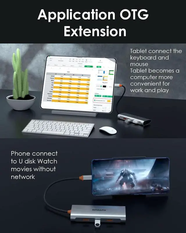 Alt view image 5 of 7 - 4 in 1 USB C Hub, USB C Adapter, USB Type C to USB 3.1 Adapter with SuperSpeed 10Gbps for MacBook Pro/Air