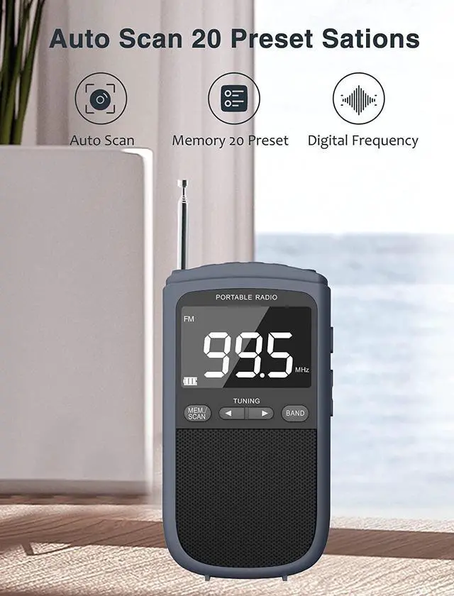 Alt view image 4 of 7 - AM FM Walkman Radio:900mAh Rechargeable Portable Transistor Pocket Radio with Best Reception Digital Tuning, LCD Screen,Stereo Earphone Jack, Sleep Timer and Alarm Clock for Jogging,Walking Grey