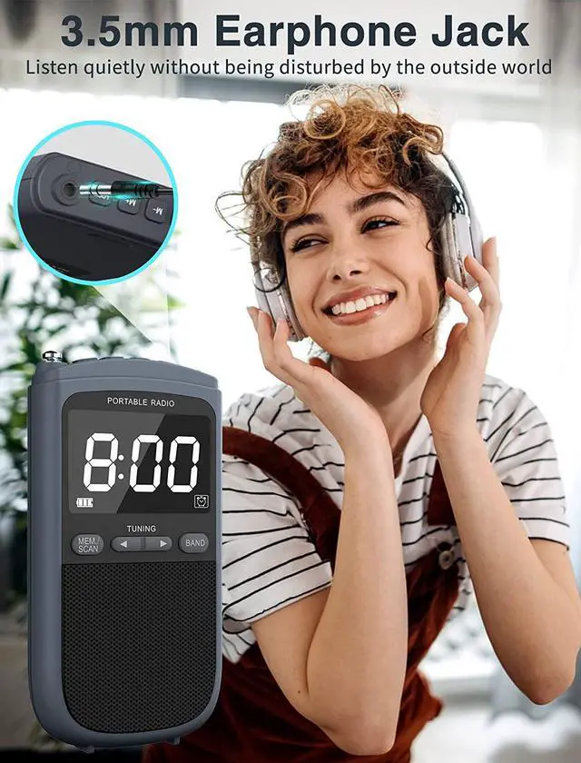 Alt view image 6 of 7 - AM FM Walkman Radio:900mAh Rechargeable Portable Transistor Pocket Radio with Best Reception Digital Tuning, LCD Screen,Stereo Earphone Jack, Sleep Timer and Alarm Clock for Jogging,Walking Grey