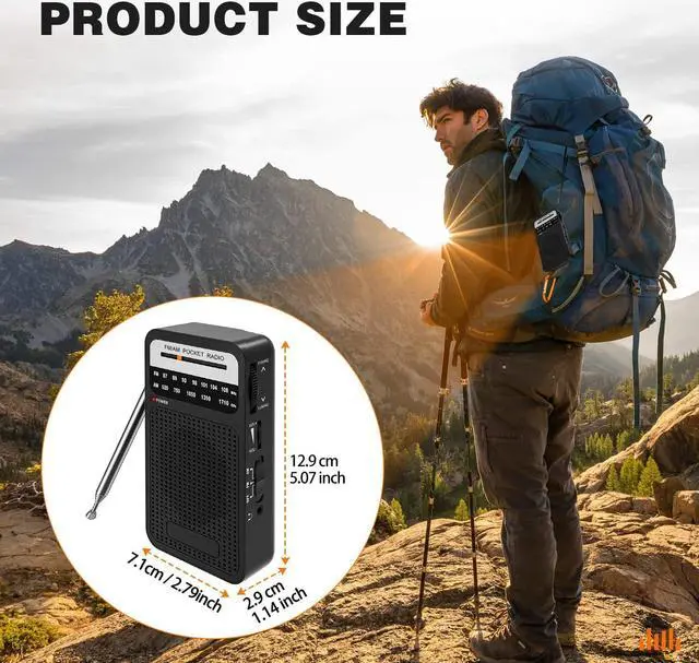 Alt view image 6 of 7 - Portable Radio AM FM with Long Range Reception, Goodes Transistor Radio with Loud Speaker, Headphone Jack, 2AA Battery Operated, Loud Speaker, Suitable for Indoor, Outdoor and Emergency Use