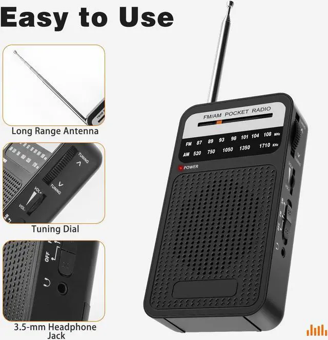 Alt view image 4 of 7 - Portable Radio AM FM with Long Range Reception, Goodes Transistor Radio with Loud Speaker, Headphone Jack, 2AA Battery Operated, Loud Speaker, Suitable for Indoor, Outdoor and Emergency Use