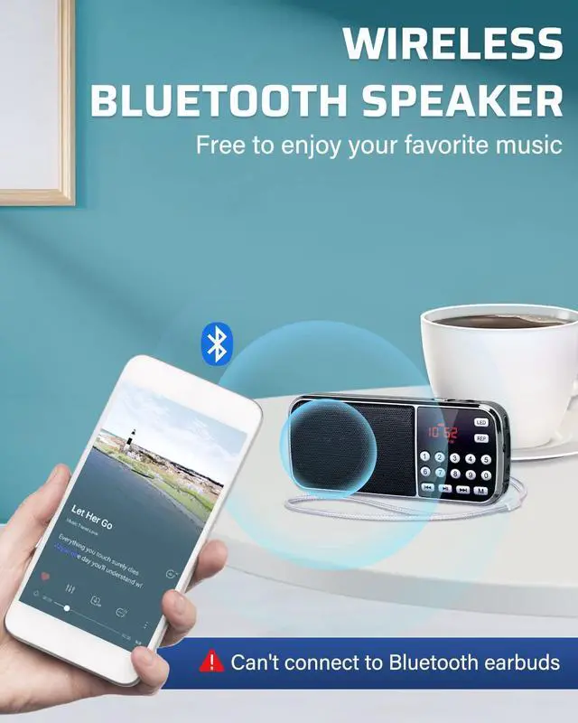 Alt view image 4 of 6 - PRUNUS J-189 Bluetooth AM FM Radio, Small Portable Radios - Dual Speaker Heavy Bass, LED Flashlight, Pocket Size, TF Card USB AUX MP3 Player, Rechargeable Battery Operated Small Radio(Black)