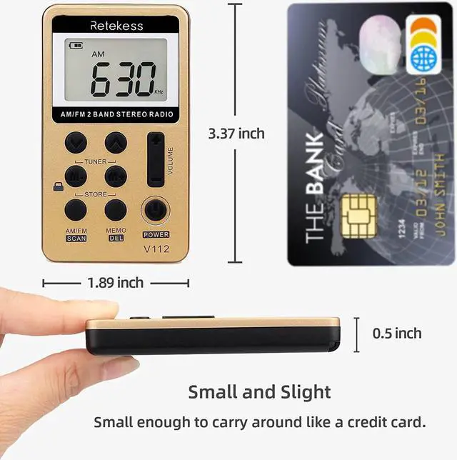 Alt view image 2 of 7 - Retekess V112 AM FM Radio Portable, Mini Radio(Gold)