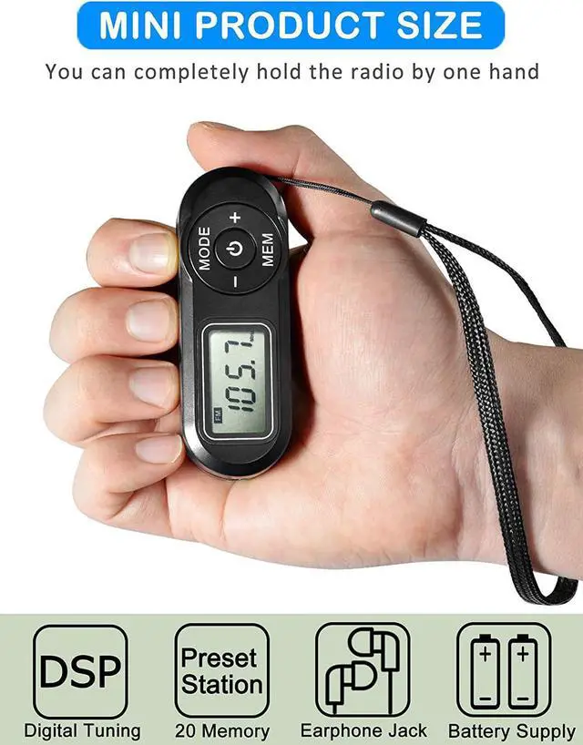 Alt view image 2 of 7 - Portable Radio, ZHIWHIS FM Digital Tuner with Best Reception, Pocket Transistor Receiver with Stereo Sound, Battery Operated Walkmen with Scan and Preset Black