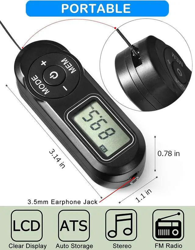 Alt view image 3 of 7 - Portable Radio, ZHIWHIS FM Digital Tuner with Best Reception, Pocket Transistor Receiver with Stereo Sound, Battery Operated Walkmen with Scan and Preset Black