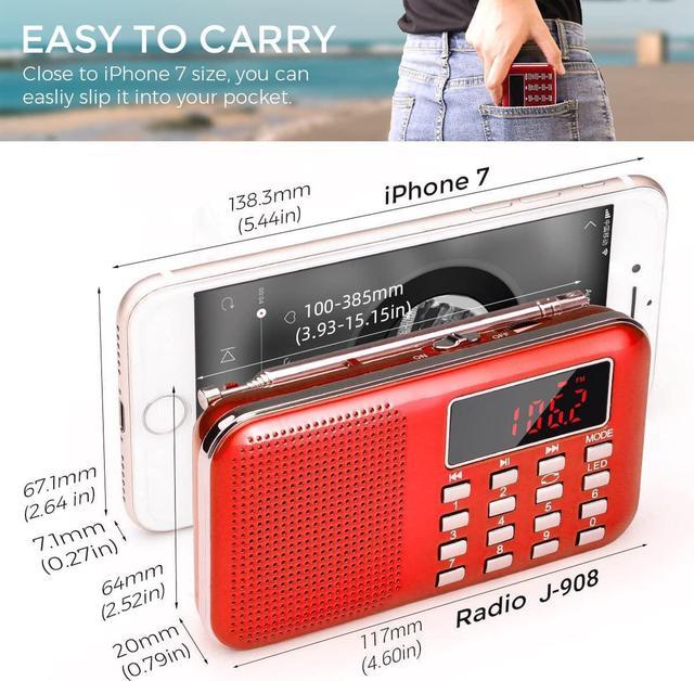 Mini Portable Radio AM FM Pocket Radio with MP3, LED Flashlight, Digital  Radio Speaker Support Micro SD/TF Card/USB, Auto Scan Save, 1200mAh