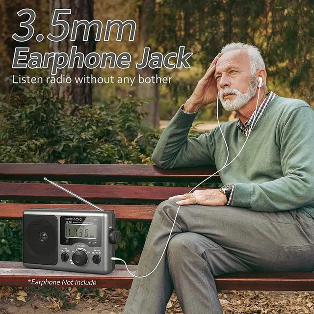 Alt view image 6 of 7 - Greadio Portable Shortwave Radio with Best Reception,AM FM Transistor,LCD Display,Time Setting,Battery Operated by 4 D Cell Batteries or AC Power,Big Speaker,Earphone Jack for Gift,Elder,Home