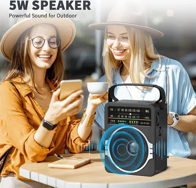 Alt view image 6 of 7 - Portable AM FM Radio, Bluetooth 5.0 Radios 5 Watts Loud Speaker,FM Radio Built-in Rechargeable Battery/DC D*4 Cell Battery Operated & AC Power Plug in Wall Black