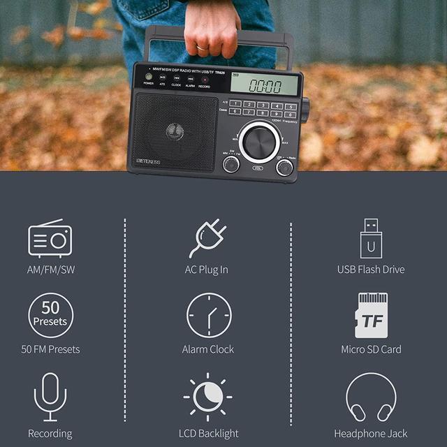 Alt view image 4 of 5 - Retekess TR629 Portable Shortwave Radios, Digital Radio AM FM Plug in with DSP, Support Backlight LCD Display, Digital Tuning and Preset, USB, Micro SD, Clock, Recorder