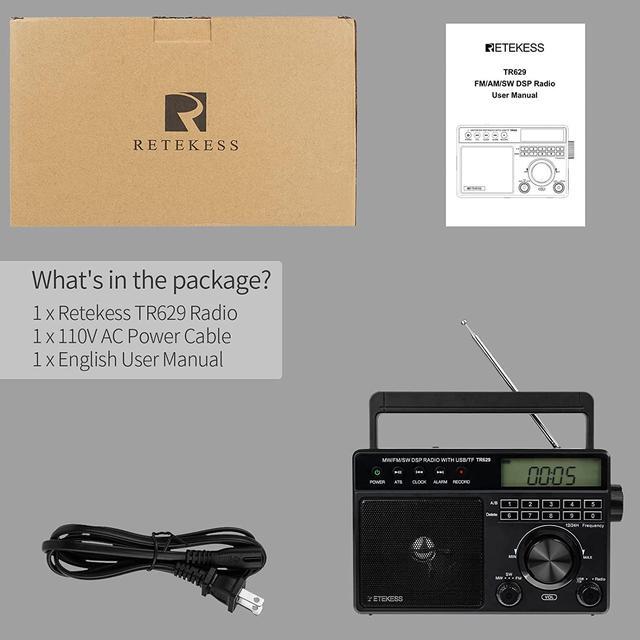 Alt view image 5 of 5 - Retekess TR629 Portable Shortwave Radios, Digital Radio AM FM Plug in with DSP, Support Backlight LCD Display, Digital Tuning and Preset, USB, Micro SD, Clock, Recorder